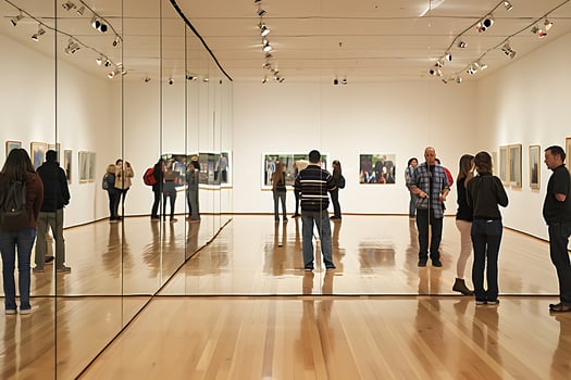 People are looking at art in a museum photo