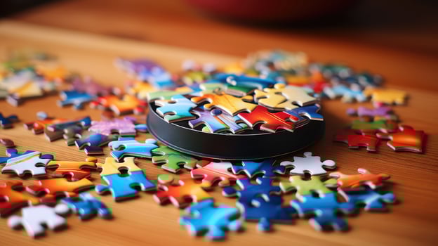 pieces puzzle on table photo