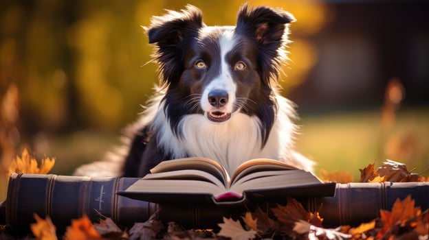 bordercollie dog reading book photo