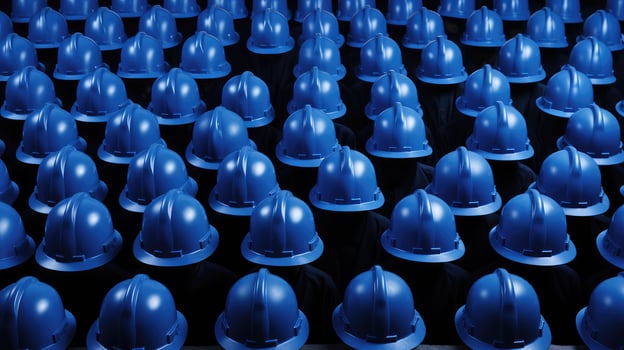 teamwork blue hard hat photo
