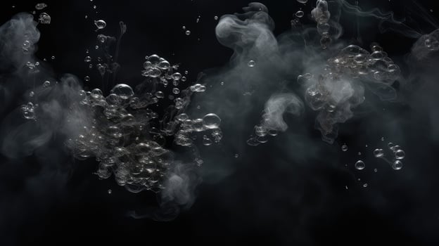 gritty underwater bubbles on black photo