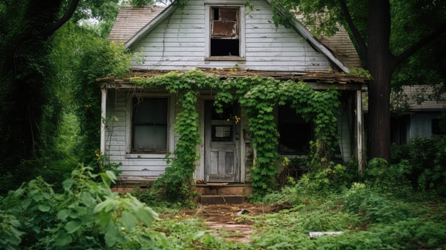 derelict abandoned house boarded up photo