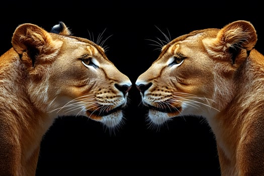 Majestic Lionesses Symmetrical Reflection for Wildlife Art and Design photo