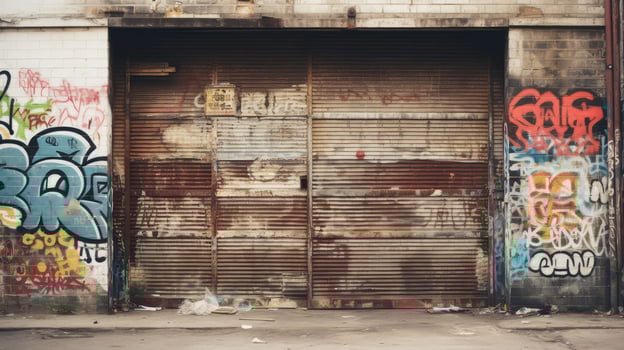 dented old garage door photo
