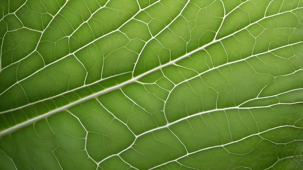 A close-up of a bright green leaf, emphasizing the fine, web-like veins running throughout. photo