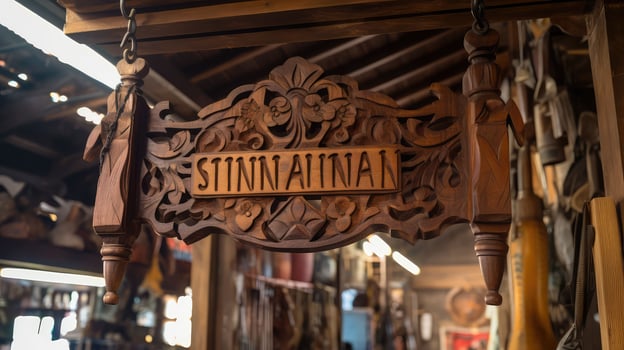 carved signboard wood photo