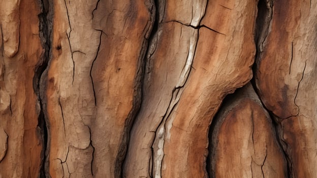 A close-up view of aged tree bark, featuring deep indentations and rich brown coloration for a raw, natural feel. photo