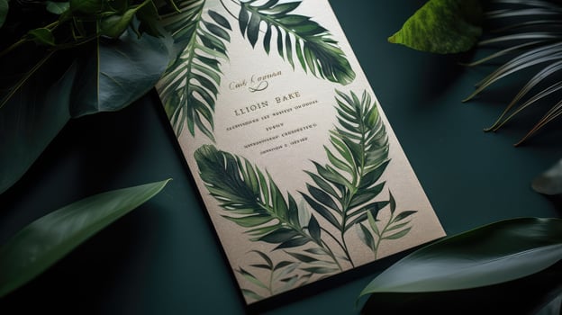 design green leaf tropical wedding invite photo
