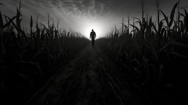 silhouette black and white corn field photo