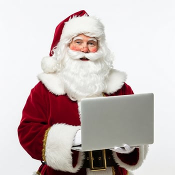 Santa claus holding a laptop computer photo