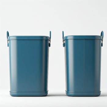 A pair of rectangular, teal plastic laundry bins with handles, displayed from two different angles. The clean, modern-looking bins are shown on a white background. photo