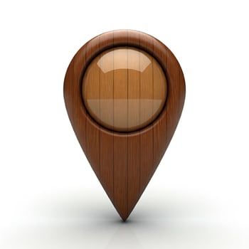 Map pointer with wooden surface on white background photo
