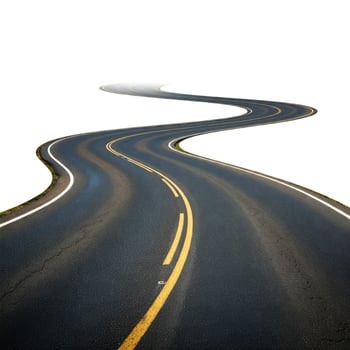 An empty road with a curved line photo
