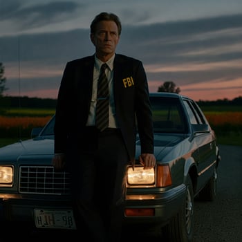 A man in a suit standing next to a car photo