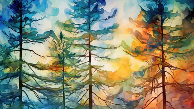 exaggerated water color pine trees photo