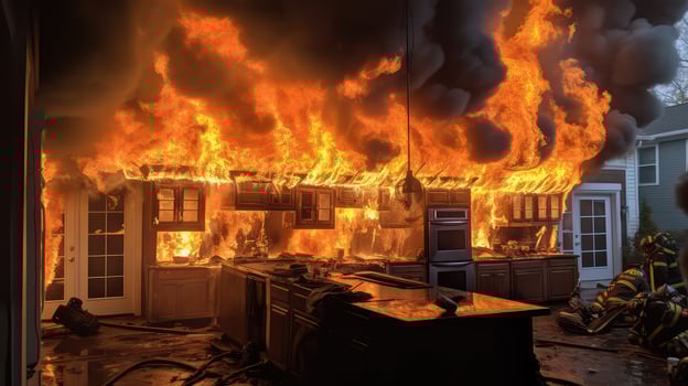 flames house fire kitchen photo