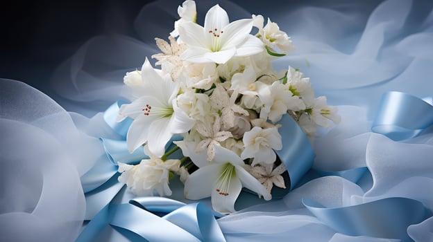 flowers baby blue ribbon photo