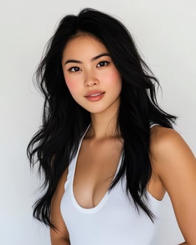 Beautiful young Asian woman with long black hair and flawless skin. Studio portrait. photo