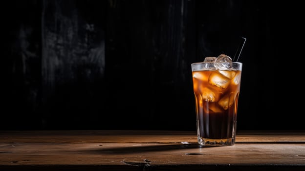 moody iced coffee black background photo