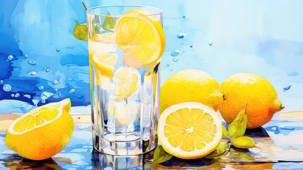 slices lemon water color photo