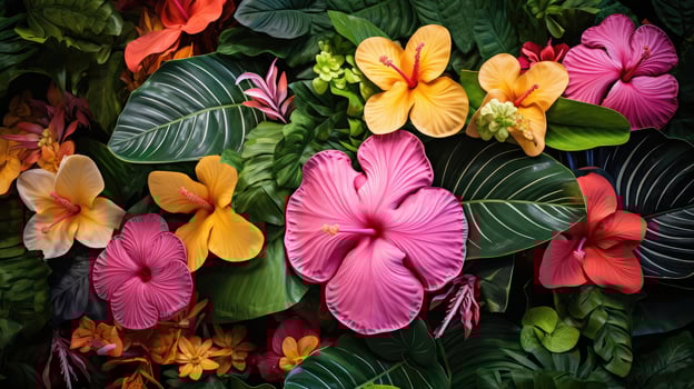 exotic tropical leaves and flowers photo