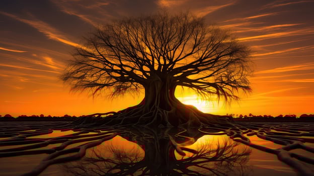 beautiful tree silhouette with roots photo