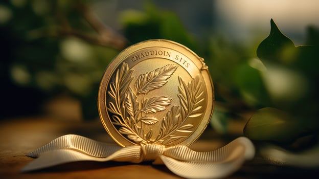 ribbon gold award badge photo
