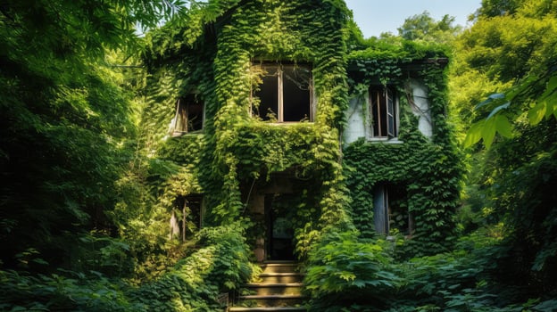 foliage overgrown house photo