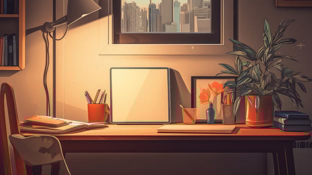 wooden desk at home photo