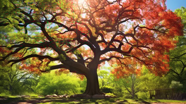 sunlight red oak tree photo