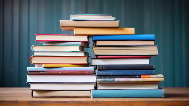 wooden stack of text books photo