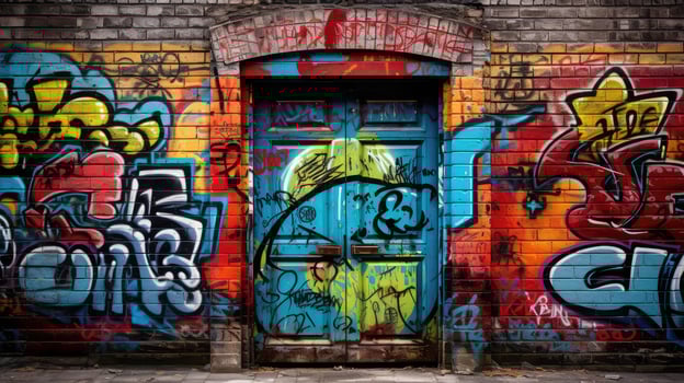 rtistry block wall with a door photo