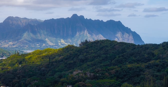 Lush Ko olau Mountain Range with Tropical Vegetation on Oahu Island photo