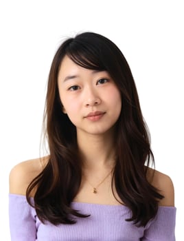 A young asian woman with long hair and a purple top photo