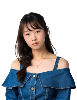 Young asian woman in denim top and off shoulder top photo