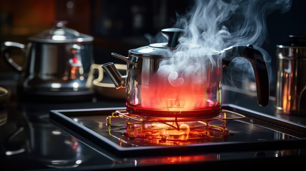 kettle boiling water on stove photo
