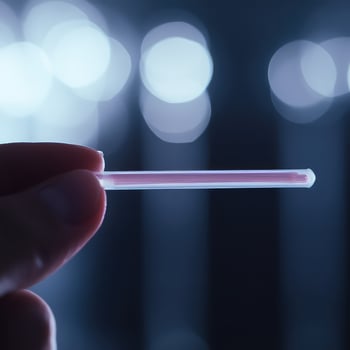 A person holding a test tube with a pink liquid photo