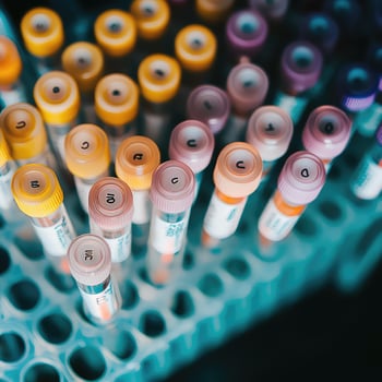 A row of blood tubes in a tray photo