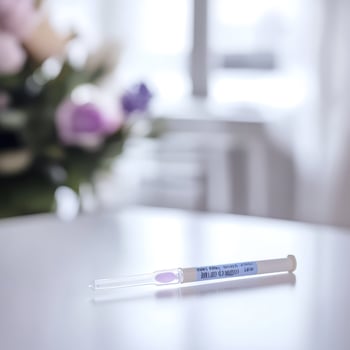 A small plastic tube with a needle sitting on a table photo