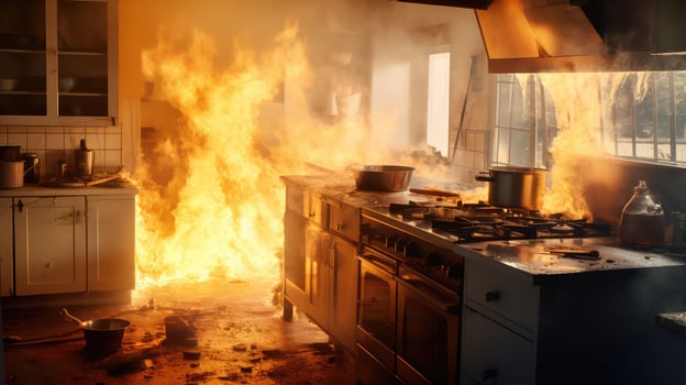 stove fire in kitchen photo