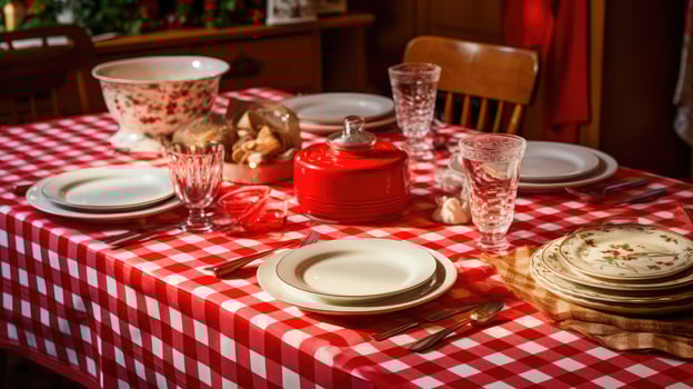 dining red and white checkered table cloth photo