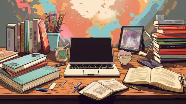 studying books on a desk photo