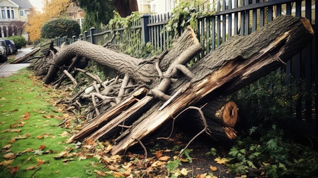 hole fallen tree on fence photo