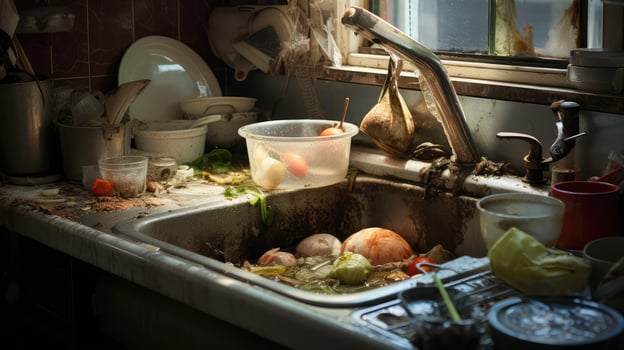 pots dirty kitchen sink photo