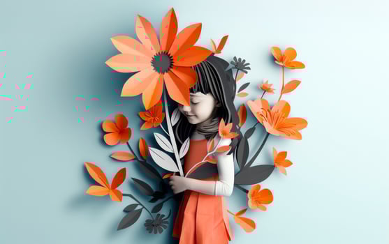 A girl with flowers in her hand and a flower bouquet photo