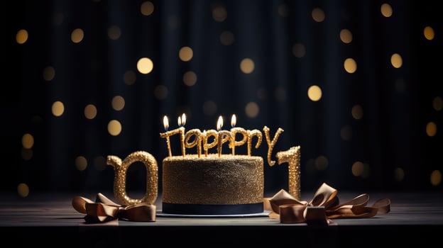 celebratory happy birthday gold lettering photo