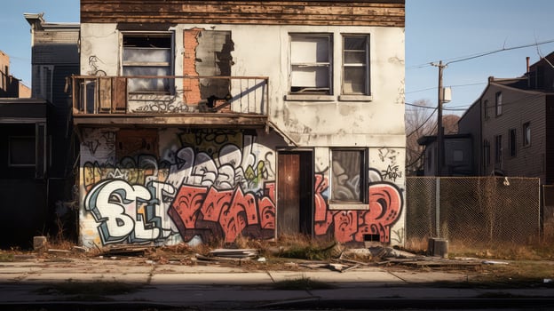 graffiti broken down house photo