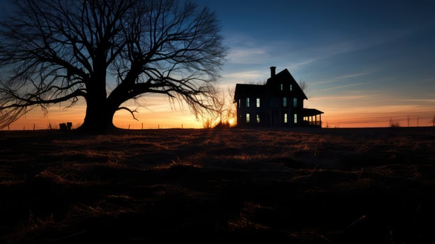 overgrown haunted house silhouette photo