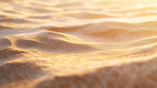 Golden hour at the beach, soft sunlight caressing the textured surface of undulating sand photo