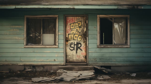 dilapidated house with dollar sign photo